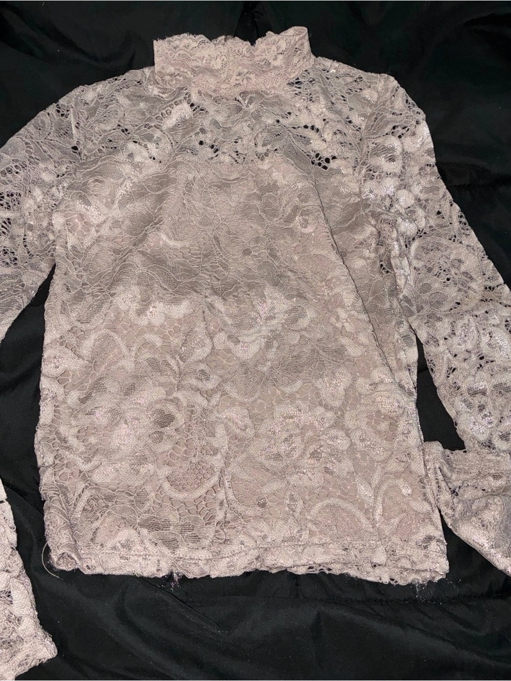 Women's Lace High-Neck Long-Sleeve Top - Blush